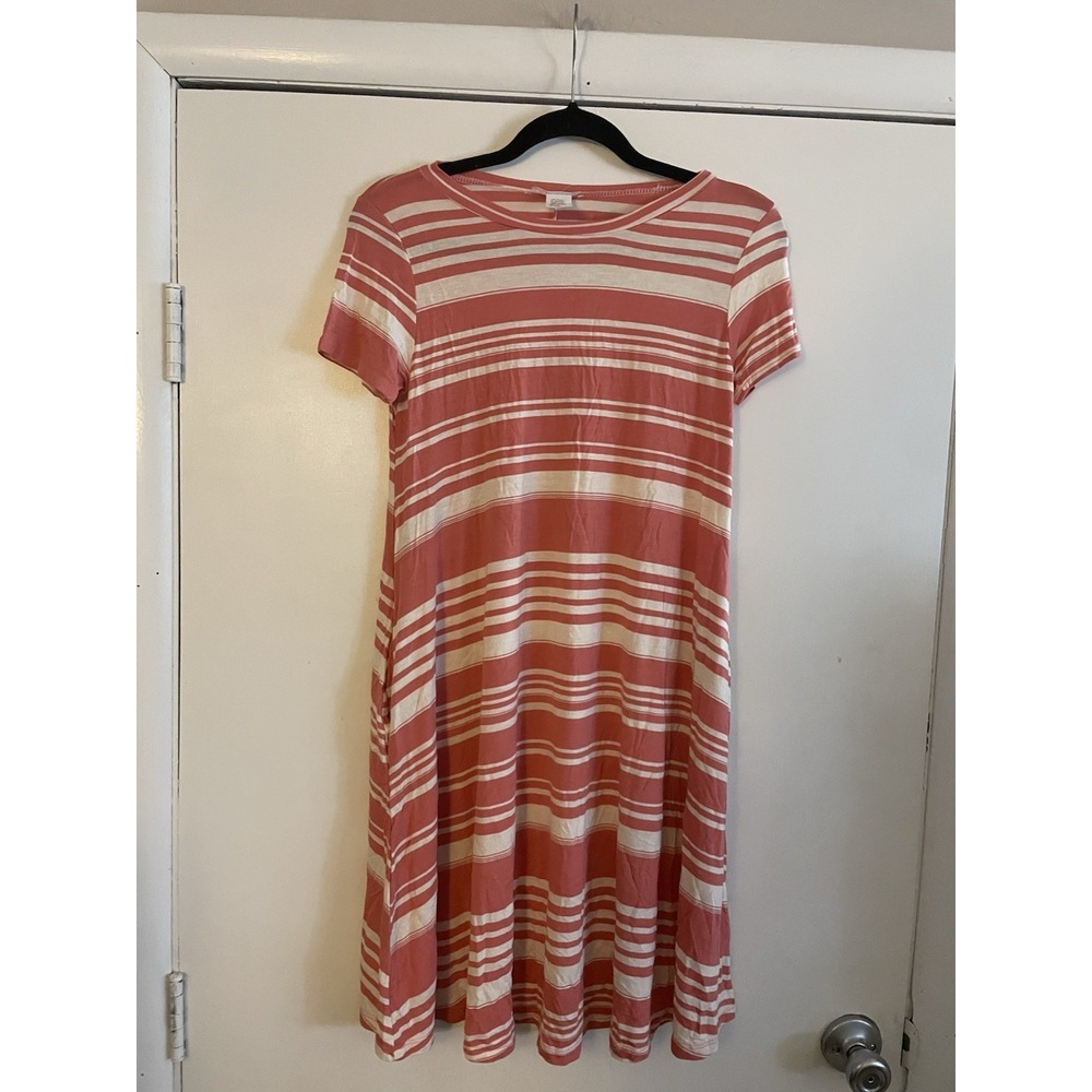 Honey and lace ‎ Dress Striped Short Sleeve Coral & White XS t-shirt swing dress